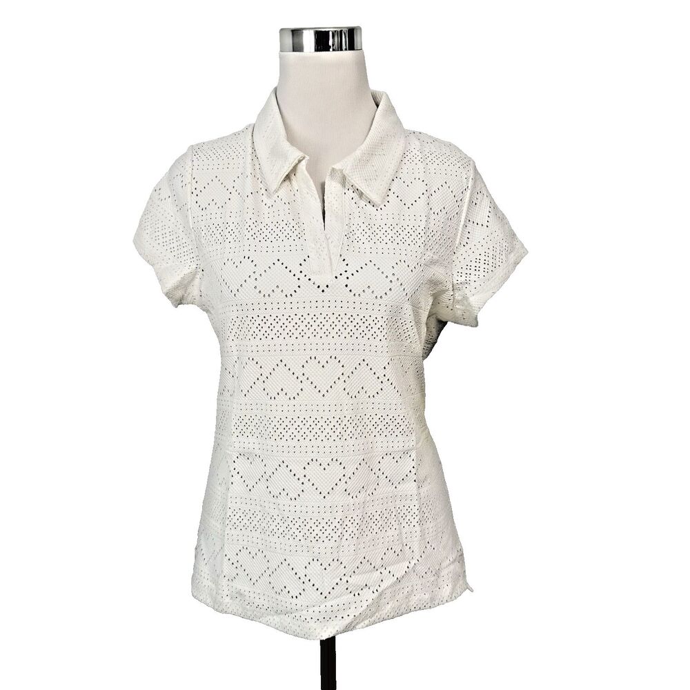 Eleven Venus Williams Devotion Polo Shirt Womens XL White Eyelet Tennis Top New